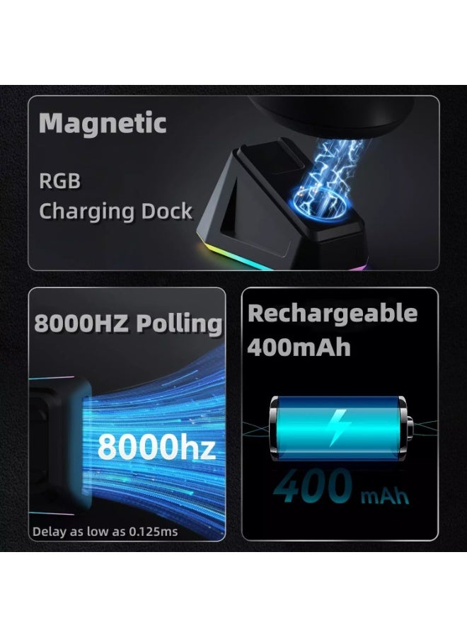 إيه جاز ماوس ألعاب AJ159 PRO 8Khz Bluetooth/2.4G/Wired 56G مع قاعدة شحن مغناطيسية، مستشعر PAW3395 26KDPI، Huanuo 100 Million Click، وسادة قدم 100% ETFE وجهاز استقبال 8Khz - Image 5