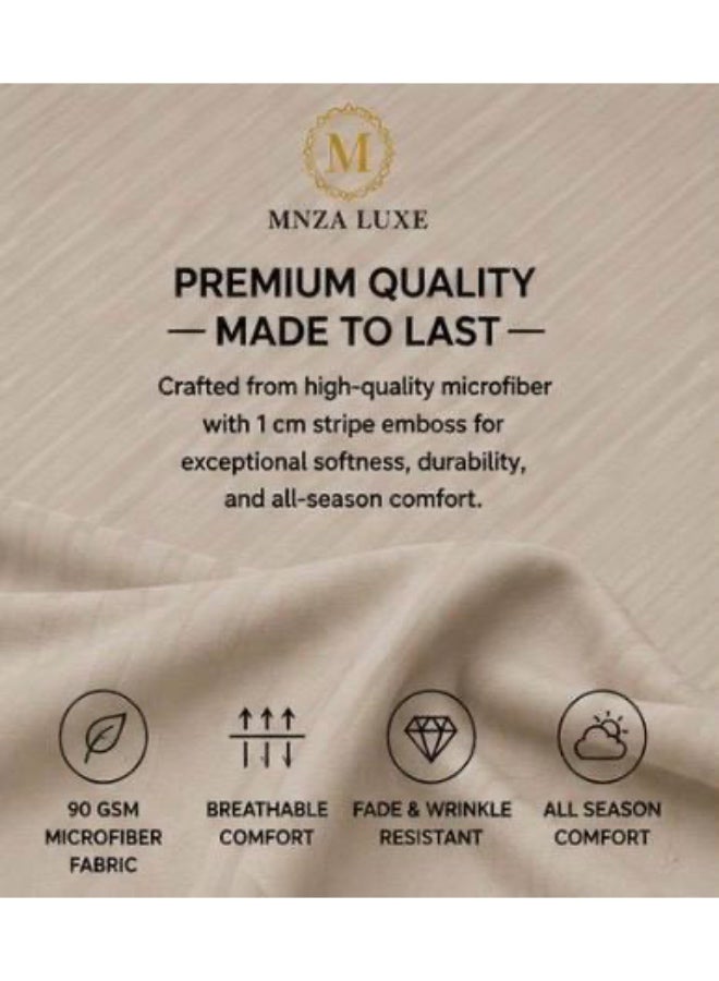 MNZA LUXE طقم شرشف سرير مطاطي من المايكروفايبر بتصميم خطوط 1 سم، يشمل شرشف سرير مطاطي واحد + 2 غطاء وسادة | فائق النعومة، قابل للتنفس ومقاوم للتجاعيد | لون رملي - Image 5