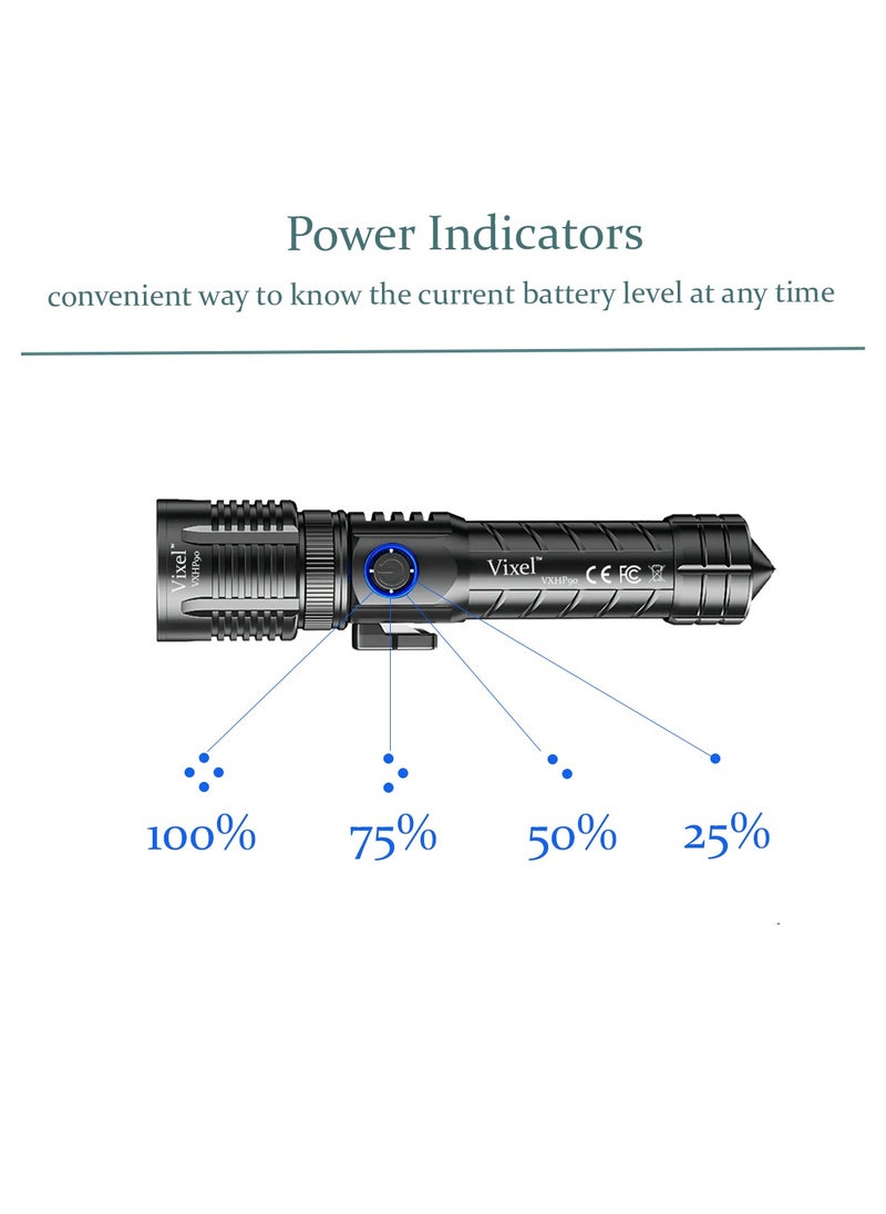 Vixel - VIXEL VXHP90 Super Bright Rechargeable Tactical Flashlight with Window Breaking and Rope Cutting for Emergency Outdoor Camping Hiking Exploration - Image 1