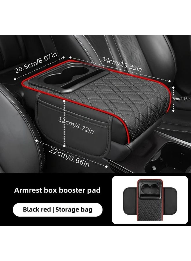 Luxury Faux Leather Car Center Console Armrest Cushion With Side Pockets - Image 1