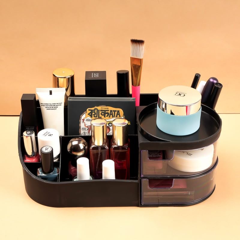 Anshri Desk Makeup Brush Organizers Box and Makeup Organizers for Desk Desktop Storage Stationery Supplies Cute Pencil Cup Pot for Office School Home Makeup Storage Box (Black) - Image 3
