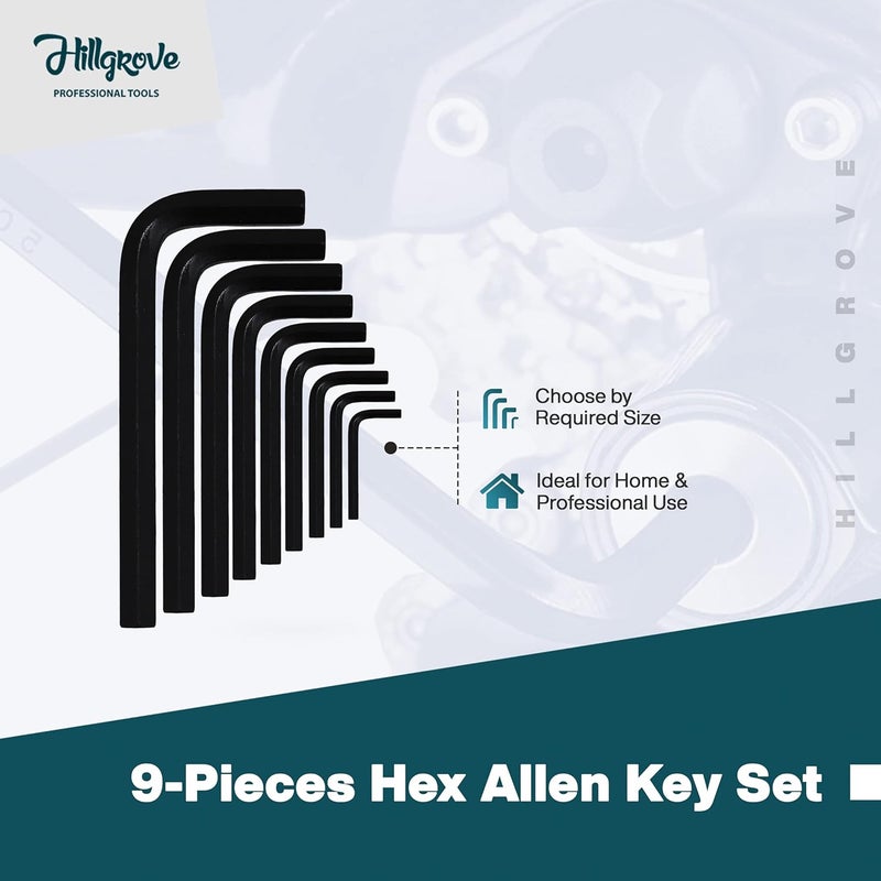 Hillgrove HGCM329M1 9 Pieces Full Hex Allen Key Kit with 5in1 Screwdriver and 8Inch Plier Bolt Spanner Goti Wrench L Shape Repair Tool Set for BikeBicycleCycleGuitar Allen Key Set - Image 4