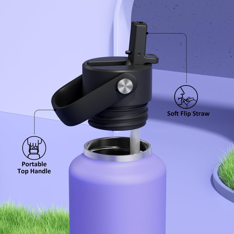 POWCAN 18oz Travel Water Bottle: Standard Mouth, Leakproof, BPA-Free, Easy Hold Handle, Insulated Stainless Steel Thermos with Straw for Teens, School, Outdoors, Running, Camping, Gym (Violet's Tale) - Image 4