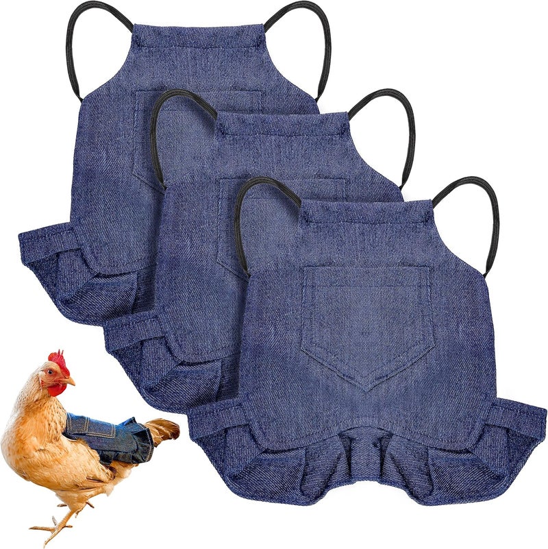 BuleVina 3PCS Chicken Overalls Saddles Hen Jacket Apron with Elastic Strap Poultry, Wing Feather Protector Hen Care Supplies Chicken Dress Denim Clothes Vest Harnesses for Duck Geese - Image 1
