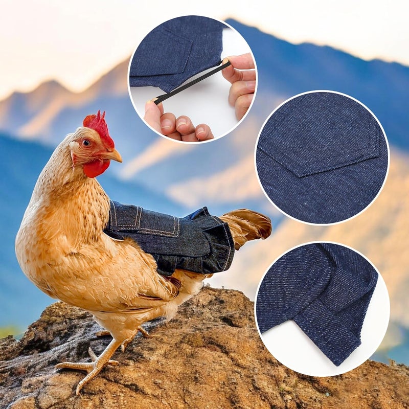 BuleVina 3PCS Chicken Overalls Saddles Hen Jacket Apron with Elastic Strap Poultry, Wing Feather Protector Hen Care Supplies Chicken Dress Denim Clothes Vest Harnesses for Duck Geese - Image 5