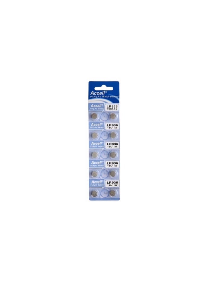10-Pieces Accell AG9 LR936 (194) Alkaline 1.5V Batteries