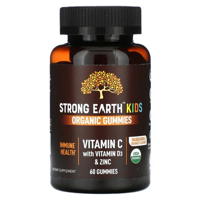 YumVs Strong Earth Kids Organic Gummies Vitamin C with Vitamin D3 & Zinc Mandarin & Orange 60 Gummies - Image 1