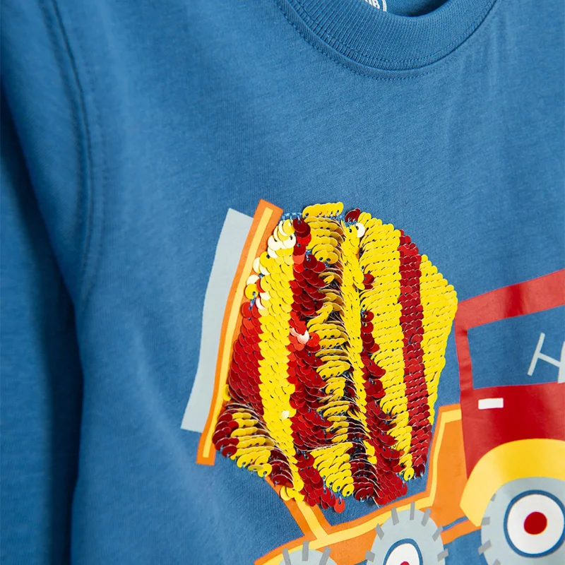 Cool Club تي شيرت قطني أزرق بأكمام طويلة