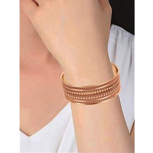 Touchstone Copper Magnetic Bracelet Tibetan Style Hand Forged with Solid and high Gauge Pure Copper Set of 3 Different Designs in Twisted Wires Braided Style - Image 3