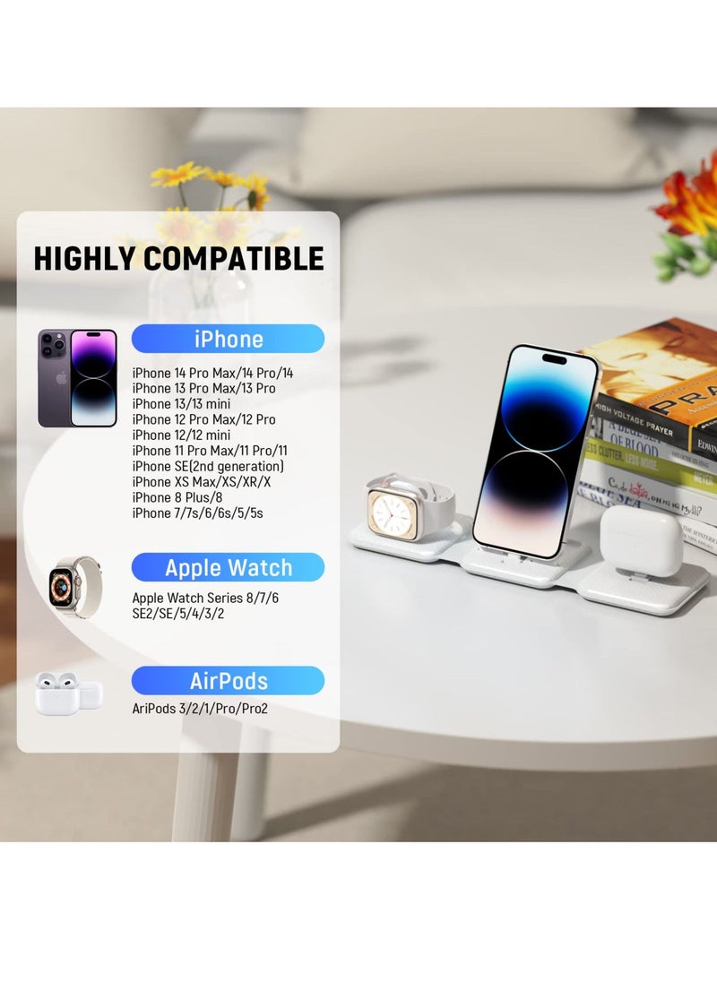 SYOSI - Foldable 3 in 1 Charging Station, Protable Travel Charger Dock Stand for iPhone Multiple Devices, 10W Fast Charging Pad for iPhone 14 Pro Max/13/12/11/X, For Airpods, For Apple Watch 8/Ultra/7/6/SE/5 - Image 1