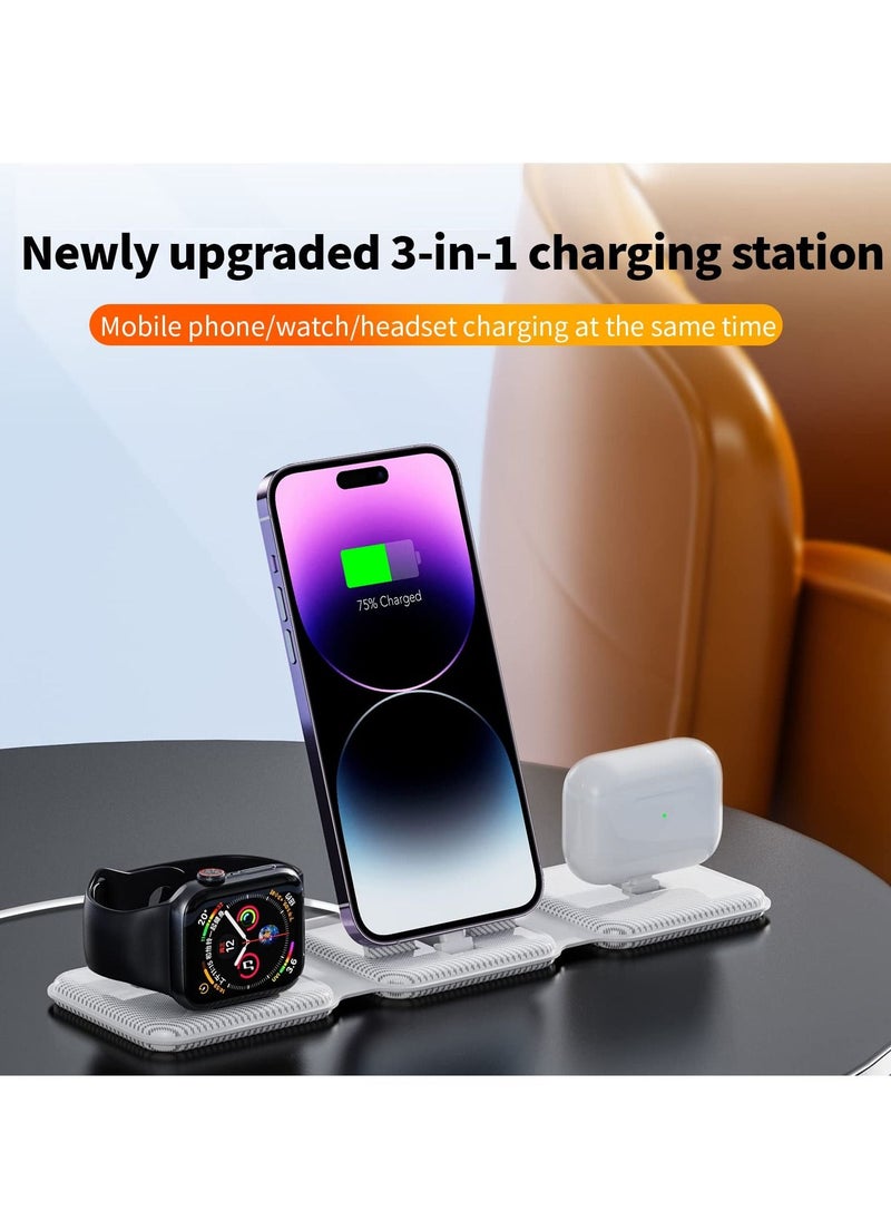 SYOSI - Foldable 3 in 1 Charging Station, Protable Travel Charger Dock Stand for iPhone Multiple Devices, 10W Fast Charging Pad for iPhone 14 Pro Max/13/12/11/X, For Airpods, For Apple Watch 8/Ultra/7/6/SE/5 - Image 1