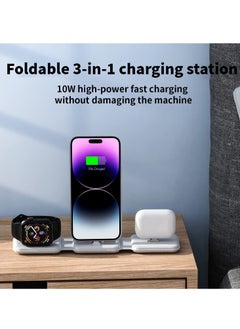 SYOSI Foldable 3 in 1 Charging Station, Protable Travel Charger Dock Stand for iPhone Multiple Devices, 10W Fast Charging Pad for iPhone 14 Pro Max/13/12/11/X, For Airpods, For Apple Watch 8/Ultra/7/6/SE/5  - Image 3