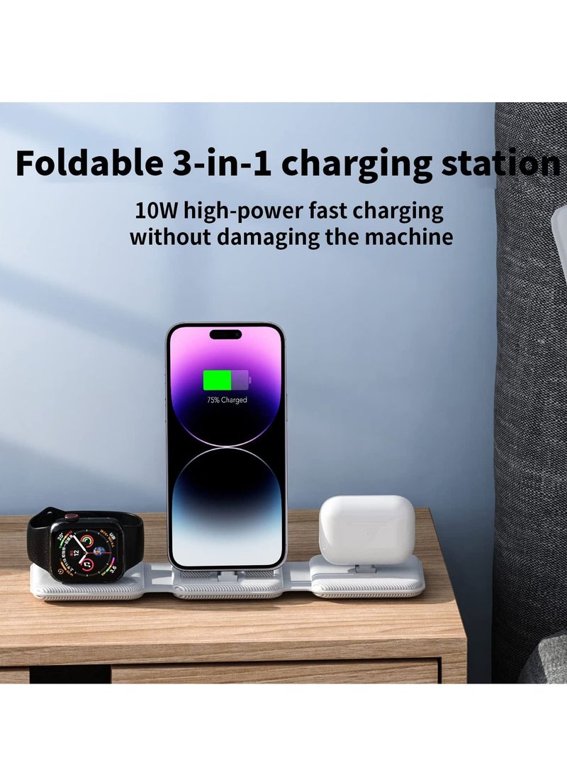 SYOSI - Foldable 3 in 1 Charging Station, Protable Travel Charger Dock Stand for iPhone Multiple Devices, 10W Fast Charging Pad for iPhone 14 Pro Max/13/12/11/X, For Airpods, For Apple Watch 8/Ultra/7/6/SE/5 - Image 1