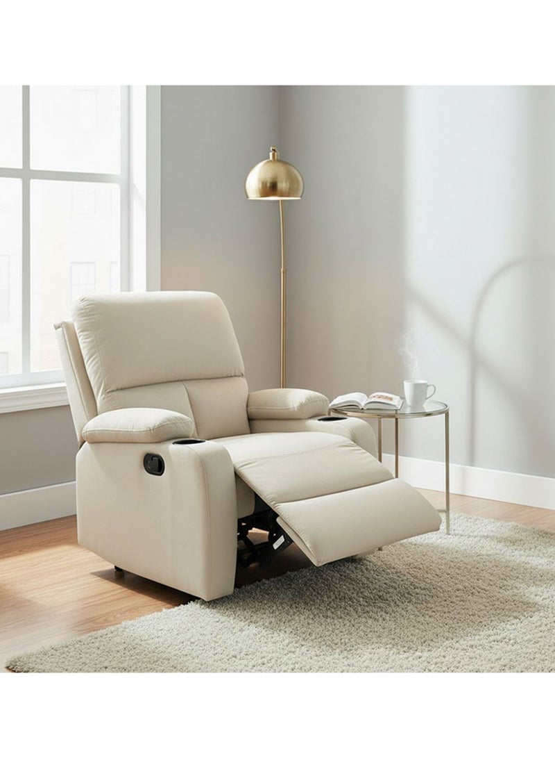 DANUBE HOME كرسي استرخاء قماش إليانا مع حامل أكواب | تصميم حديث كرسي واحد مريح | أثاث غرفة معيشة مريح L81xW94xH97cm - بيج - Image 1