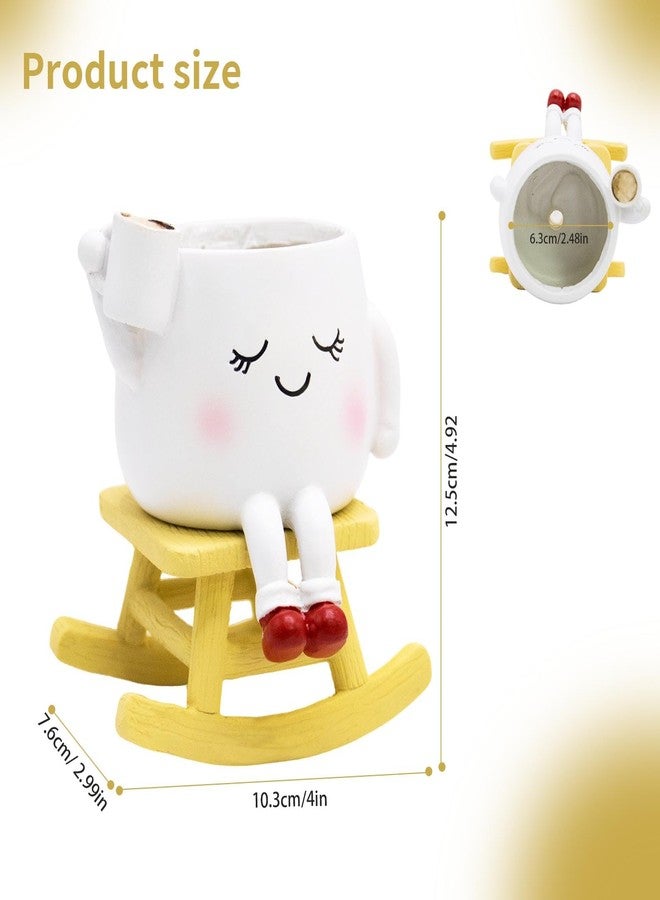 LAUGOKOBE Smily Face Rocking Chair Planter -Cute Resin Book Coffee Succulents Plant Pots with Drainage Hole for Indoor Outdoor Garden, Gift IdeaI for Mother Appreciation Christmas (White) - Image 4