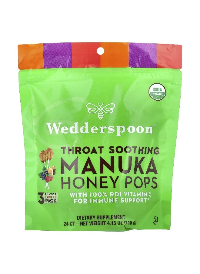 Wedderspoon Wedderspoon, Throat Soothing Manuka Honey Pops, 3 Flavor Variety Pack, 24 Count, 4.15 oz (118 g) 