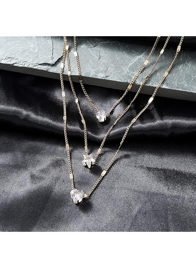Shining Diva Fashion Stylish Multilayer Chain Pendant Necklace For Women And Girls Minimalist Heart Star Bohemian Crystal Choker Necklace  - Image 3