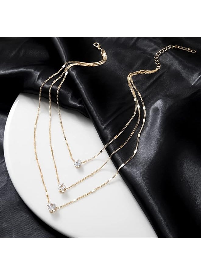 Shining Diva Fashion Stylish Multilayer Chain Pendant Necklace For Women And Girls Minimalist Heart Star Bohemian Crystal Choker Necklace  - Image 4