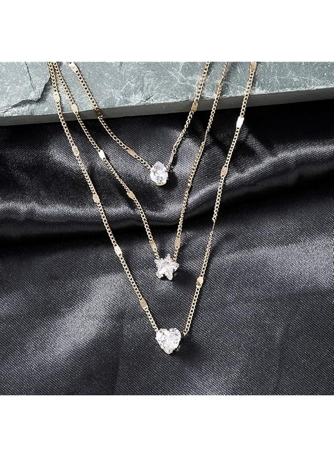 Shining Diva Fashion Stylish Multilayer Chain Pendant Necklace For Women And Girls Minimalist Heart Star Bohemian Crystal Choker Necklace  - Image 5