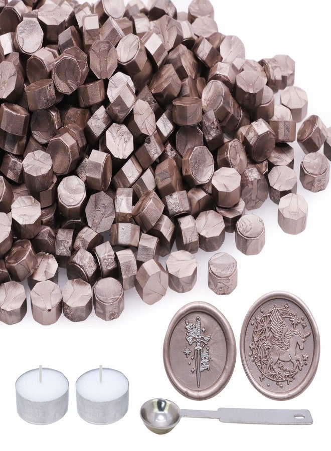 SWANGSA 360 Pieces Champagne Gold Sealing Wax Beads Kit with 2 Pieces Tea Candles and 1 Piece Wax Melting Spoon for Wax Seal Stamp - Image 2
