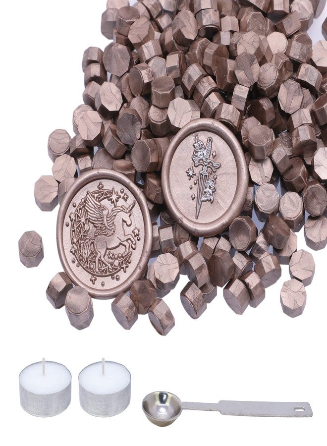 SWANGSA 360 Pieces Champagne Gold Sealing Wax Beads Kit with 2 Pieces Tea Candles and 1 Piece Wax Melting Spoon for Wax Seal Stamp - Image 1