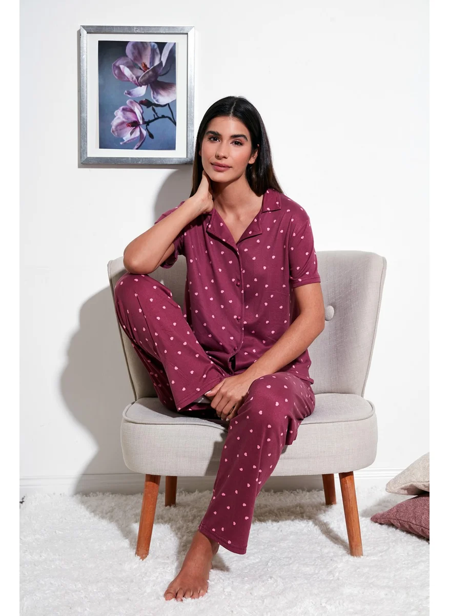 Lela Patterned Regular Fit Shirt Collar Pajama Set Women's Pajama Set 65750101