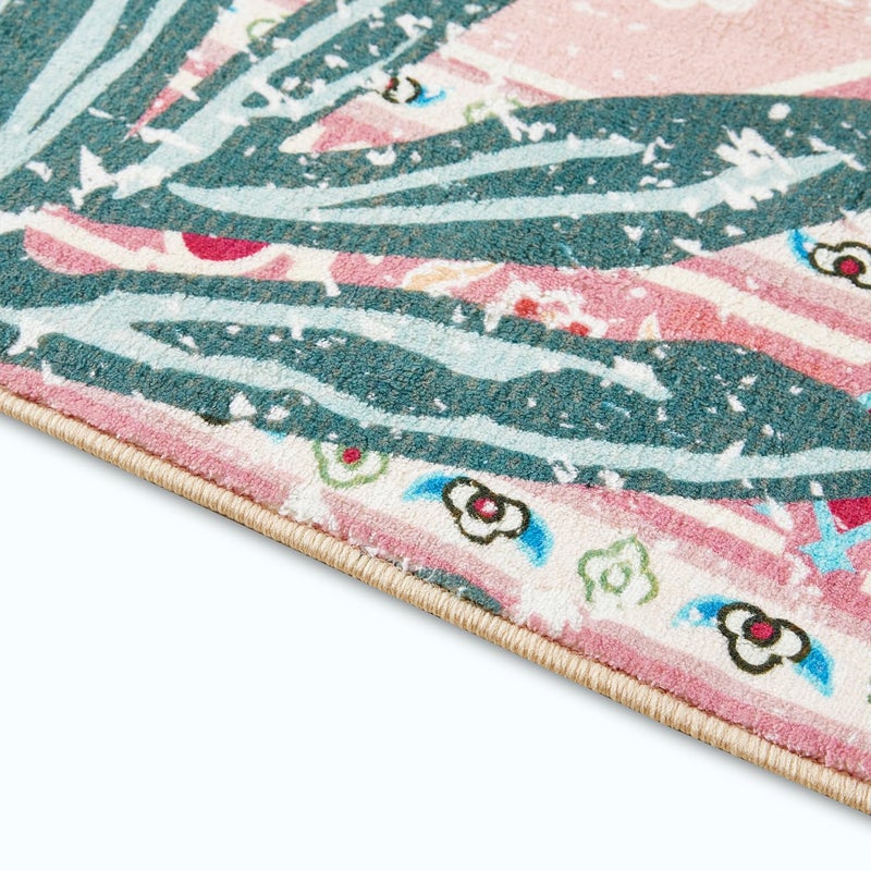 Aldopein Washable Pink Rugs Thin Oriental Boho Vintage Cute Tropical Leopard 4ft Round Area Rugs for Bedroom Kitchen Dining Living Room Office Indoor Entryway Distressed Nursery Circle Carpet - Image 5