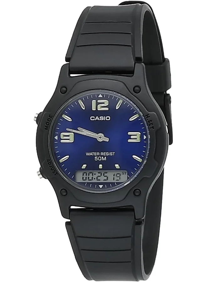 كاسيو Men's Watch - AW-49HE-2AVDF Blue Dial, Black Band