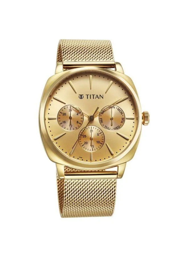 تيتان Classique Suave Quartz Multifunction Champagne Dial Gold Stainless Steel Strap Watch for Men - 90189YM02