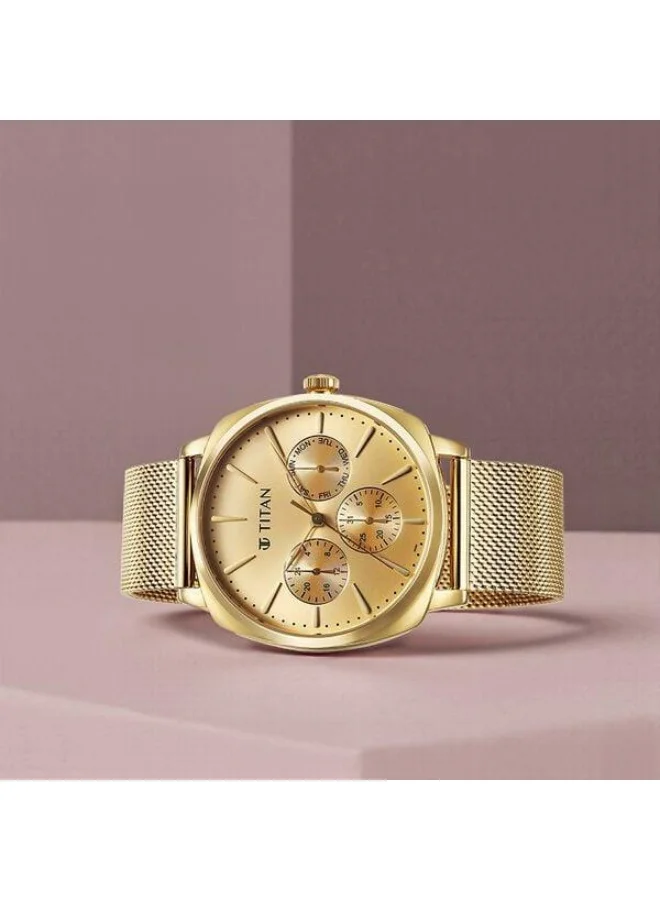 تيتان Classique Suave Quartz Multifunction Champagne Dial Gold Stainless Steel Strap Watch for Men - 90189YM02