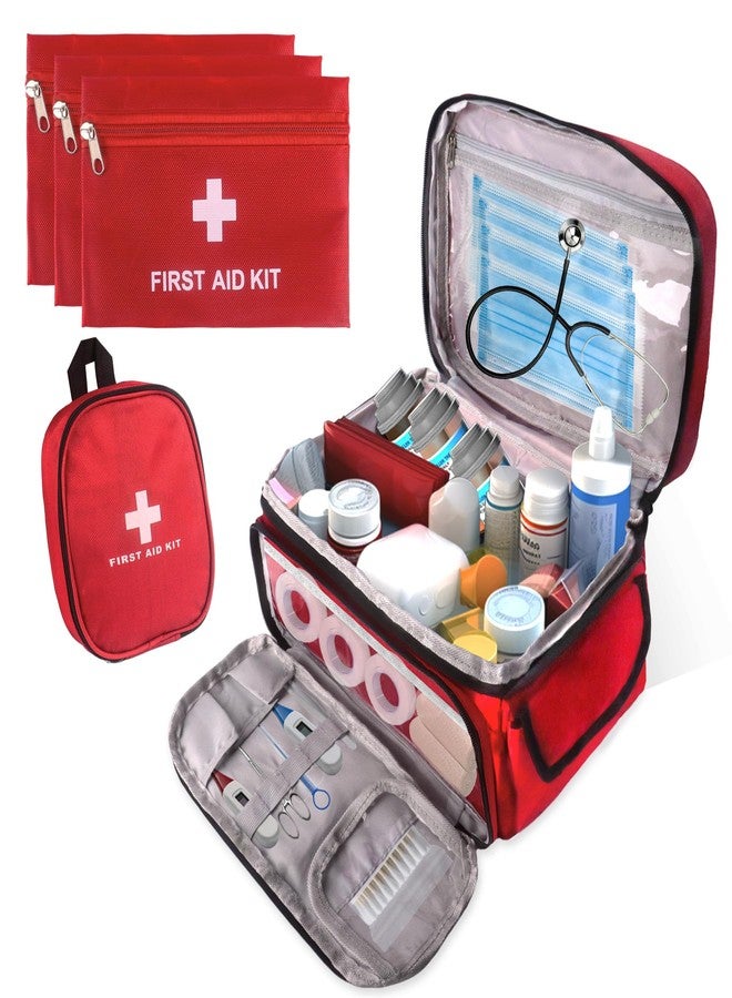 Dmnnlp First Aid Bag Empty, 5-Piece Set with Large Medical Organizer, 3 Portable Pouches & Carry Bag for Pet First Aid Kits, Home Adventure Travel Medical Supplies (Red) - Image 1