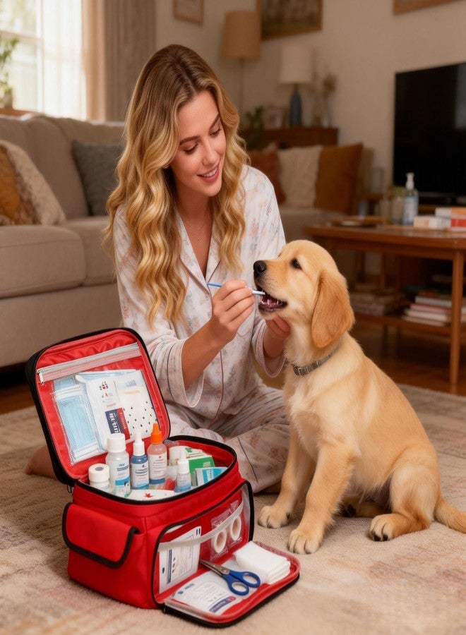 Dmnnlp First Aid Bag Empty, 5-Piece Set with Large Medical Organizer, 3 Portable Pouches & Carry Bag for Pet First Aid Kits, Home Adventure Travel Medical Supplies (Red) - Image 5