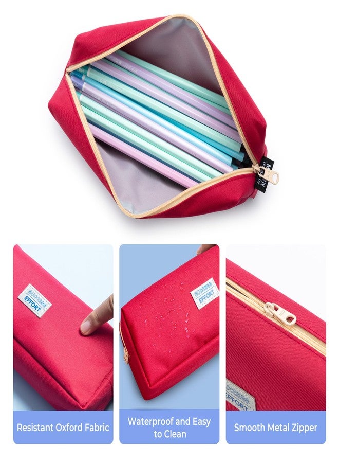 M&G Pencil Case, Large Capacity Pencil Pouch Multi-Use Pencil Case Organizer, Portable Pencil Bags Nylon with Zipper for Makeup Brush Teen Boys Girls Office School (Red) - Image 3