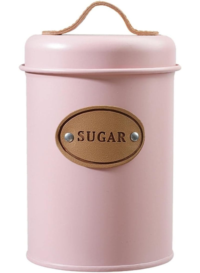Set of 3 Metal Tea, Coffee, Sugar Storage Canisters with Airtight Lid and Leather Handle, Sugar Storage Container for Tea, Coffee, Sugar, Kitchen, Dining Room - Pink - Image 5