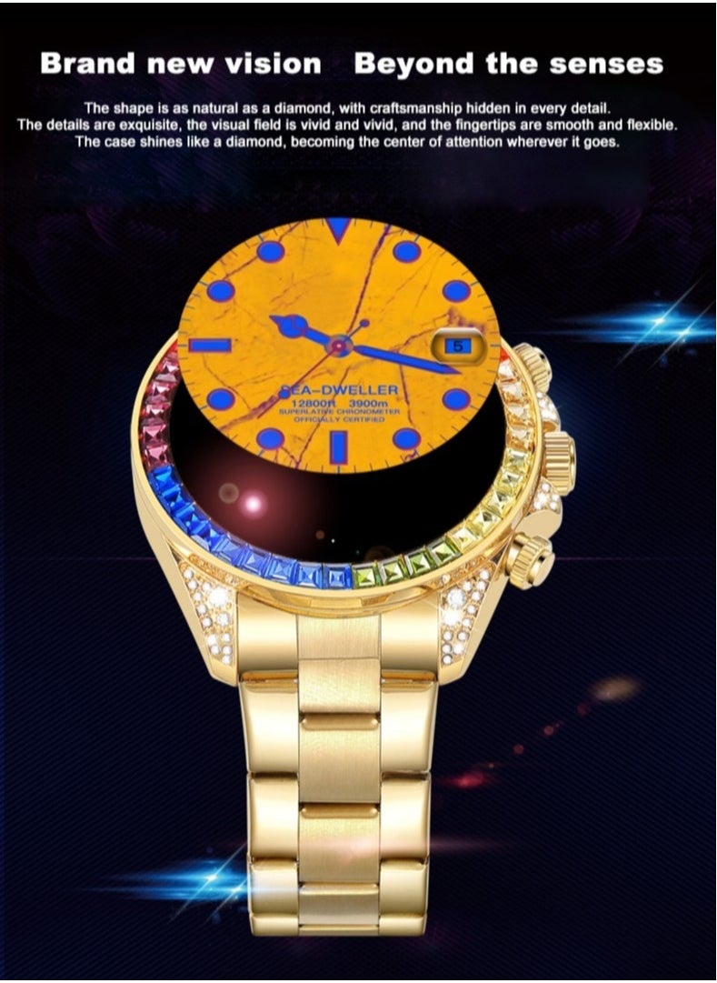 LESHP - 460 Mah 1.43 Amoled Screen 3d Tempered Glass Ip68 Waterproof High-End Men's Smart Sports Watch Gold - Image 1