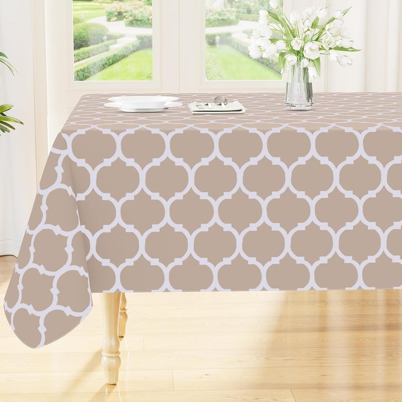smiry Rectangle Table Cloth, Waterproof Vinyl Tablecloths with Flannel Backing for Rectangle Tables, Wipeable Spillproof Plastic Tablecloth for Dining, Camping, Indoor and Outdoor (52"x70", Khaki) - Image 1