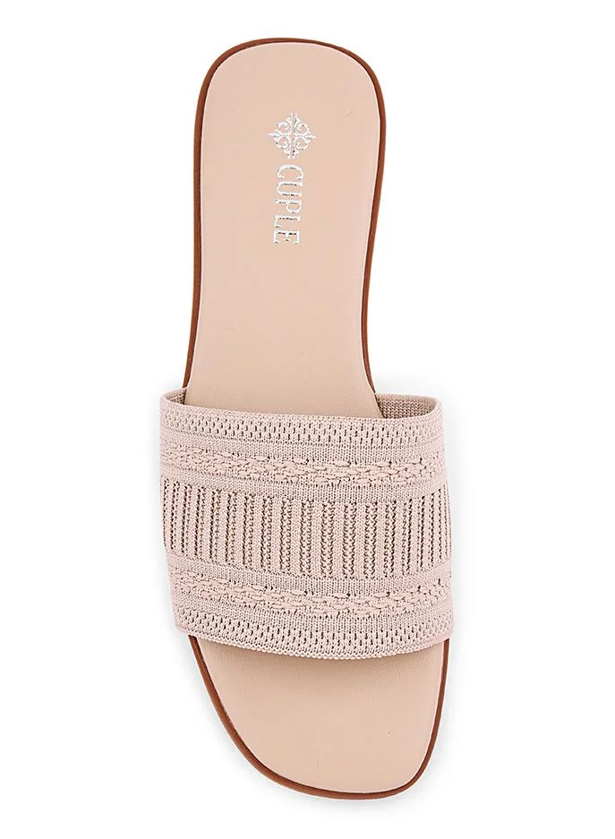 Cuple Khaki Cuple Textured Flat Slides for Women | Best Price UAE