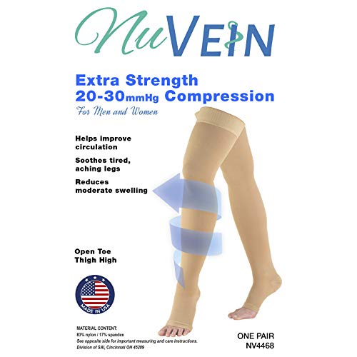 NuVein جوارب ضغط طبية NuVein، 20-30 مم زئبقي دعم، للنساء والرجال بطول الفخذ، مفتوحة الأصابع، بيضاء، متوسطة - Image 3