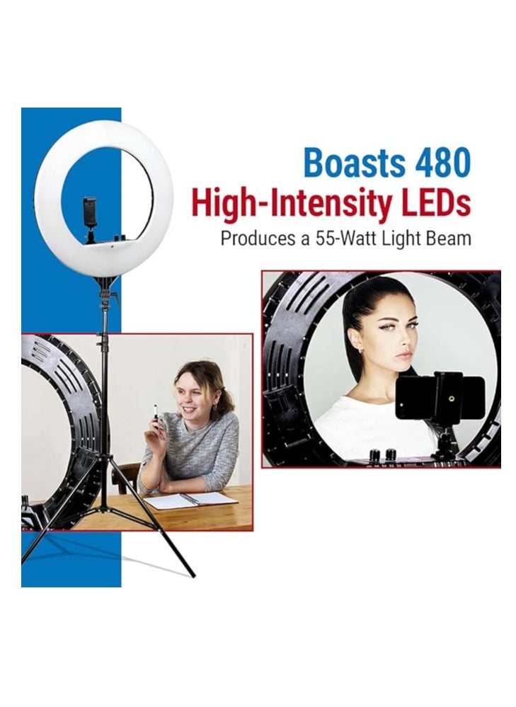 فيدبرو مجموعة إضاءة حلقية LED RL-18 من Vidpro مقاس 18 بوصة مع حامل وحقيبة - 55 وات قابلة للتعتيم 3200-5600 كلفن مع تحكم في الألوان المتغيرة مجموعة إضاءة حلقية متوافقة مع معظم الكاميرات والهواتف الذكية مثالية للتصوير المباشر  - Image 5