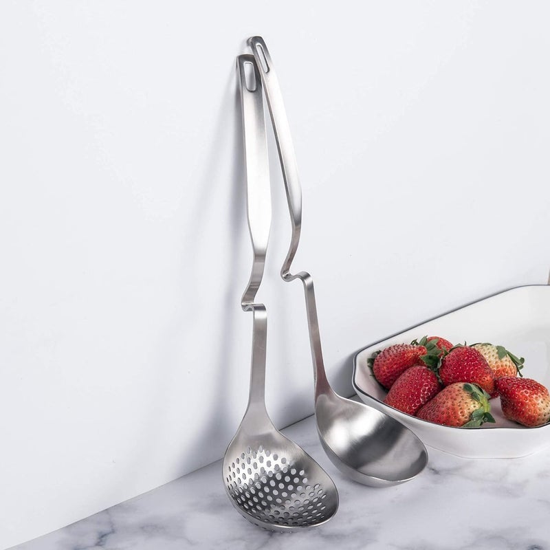 IMEEA Hot Pot Ladle Set Slotted Spoons for Cooking SUS304 Stainless Steel Soup Ladles for Serving, 12-Inch - Image 3