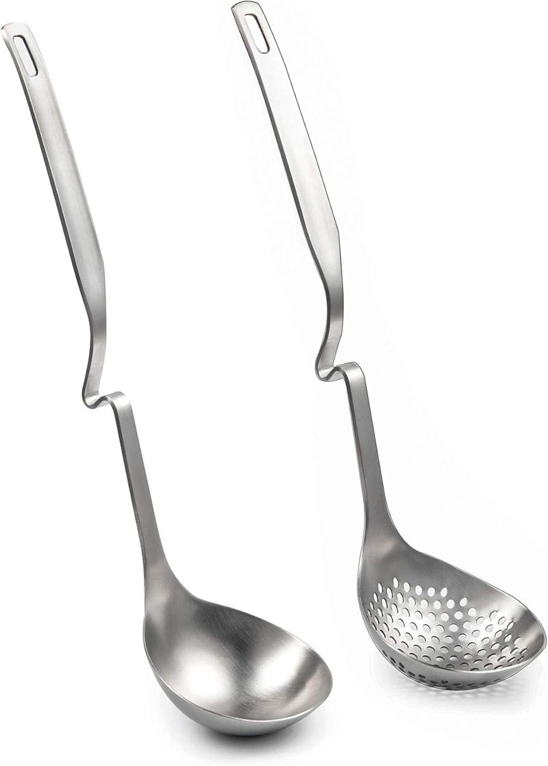 IMEEA Hot Pot Ladle Set Slotted Spoons for Cooking SUS304 Stainless Steel Soup Ladles for Serving, 12-Inch - Image 1