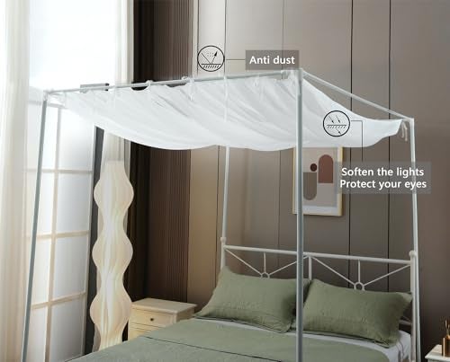 WANFASO Pleated Canopy Bed Curtains for Top of Bed White Princess Sheer Bed CanopyCanopy Bed Scarf for GirlsFullWhite - Image 3