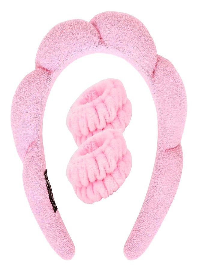 Xpandio Spa Headband and Wristbands Set, Pink, 7-inch Headband with 2 Wristbands, Soft and Elastic - Image 1