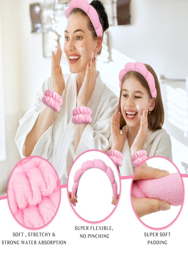 Xpandio Spa Headband and Wristbands Set, Pink, 7-inch Headband with 2 Wristbands, Soft and Elastic - Image 3