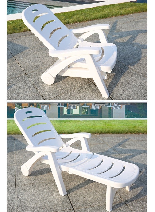 كرسي استرخاء قابل للطي، كرسي تشمس قابل لضبط الظهر للاستخدام الخارجي، كرسي استرخاء للفناء بعجلات، كرسي استرخاء محمول بجانب المسبح والفناء والشاطئ والحديقة، بدون تركيب - Image 3