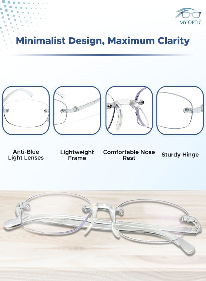 ماي أوبتك My Optic Frameless White Reading Glass | Lightweight, Scratch-Resistant & UV-Protected | Comfortable & Durable for Men & Women (3x) - Image 2