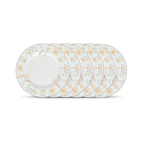 La Opala Diva Sovrana Collection Opal Glass Crockery | Full Plate Set of 6 Medusa Gold | Dinner Plate for Dining & Gifting | Microwave Safe | 100% Vegetarian | Extra Strong | Super Light & White - Image 1