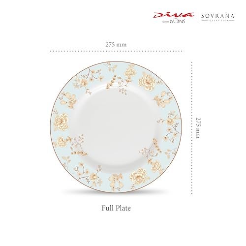 La Opala Diva Sovrana Collection Opal Glass Crockery | Full Plate Set of 6 Medusa Gold | Dinner Plate for Dining & Gifting | Microwave Safe | 100% Vegetarian | Extra Strong | Super Light & White - Image 2