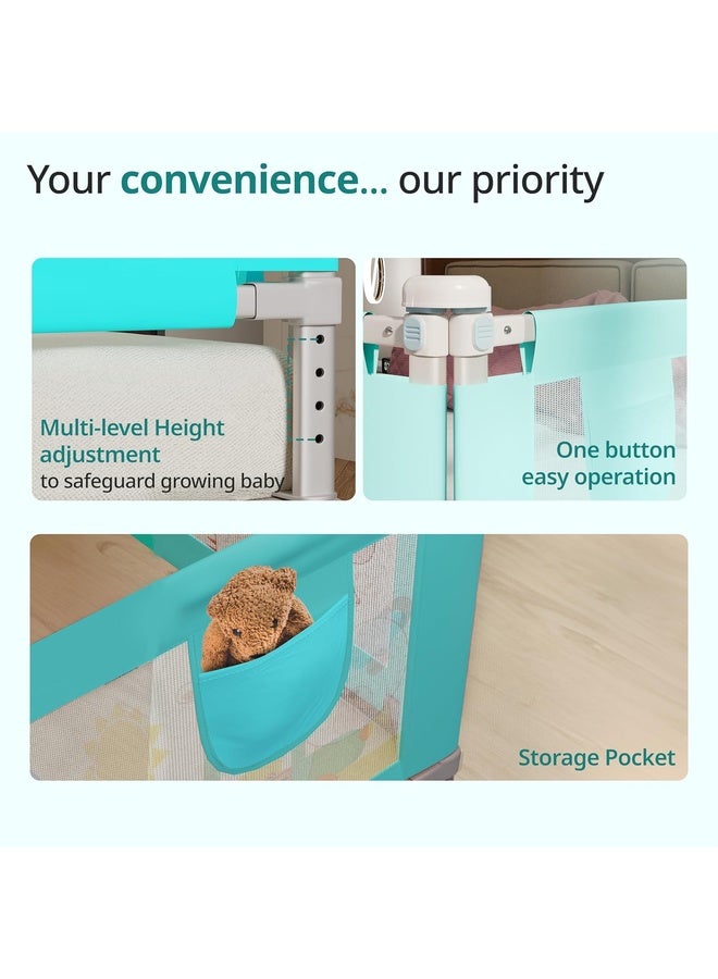 Luvlap Comfy Baby Bed Rail Guard (180cmx72cm), Bed Rails for Baby & Toddler Safety, Portable, Adjustable Height, Single Side Bed Rail, Pack of 1, Printed Green - Image 4