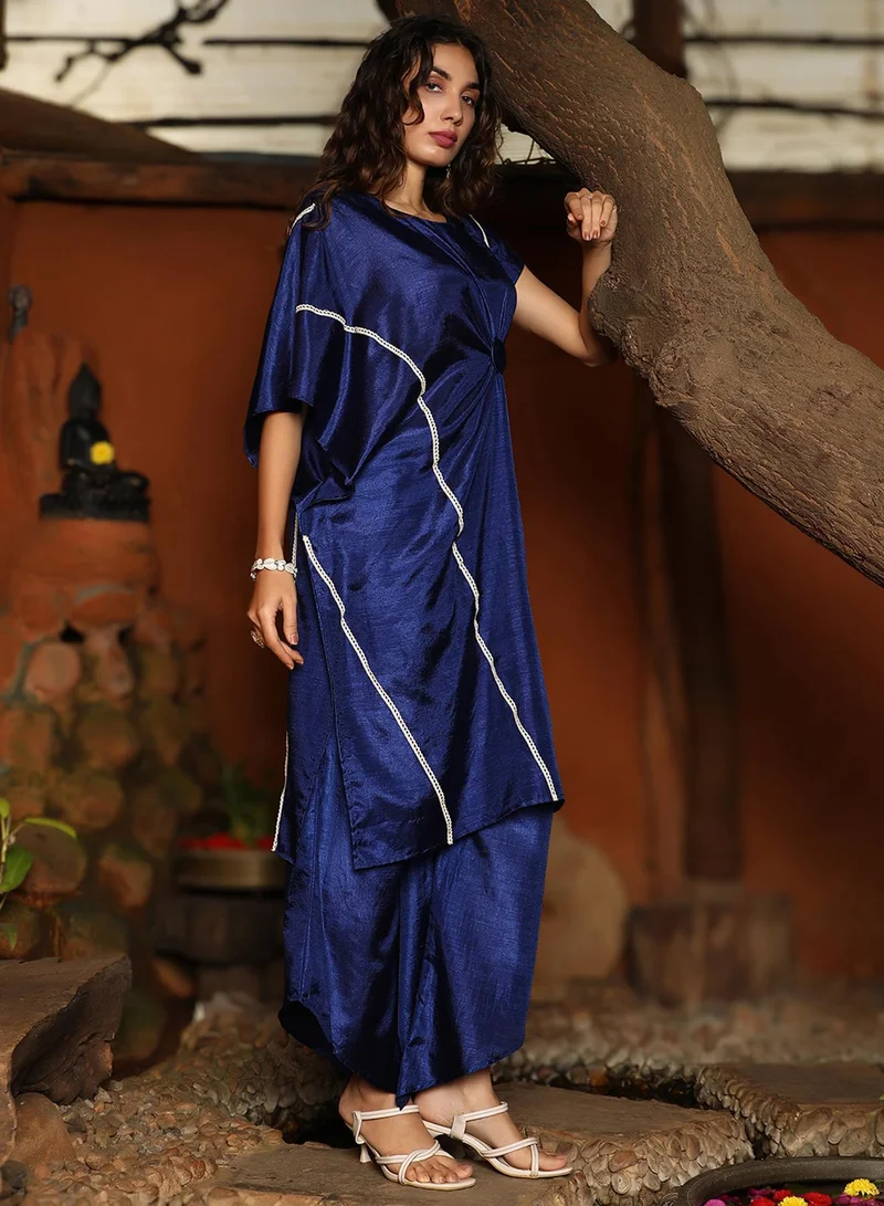 QISSA  Women's Indigo Blue Asymmetrical Cinch Kurta Set for Women | Best Price UAE